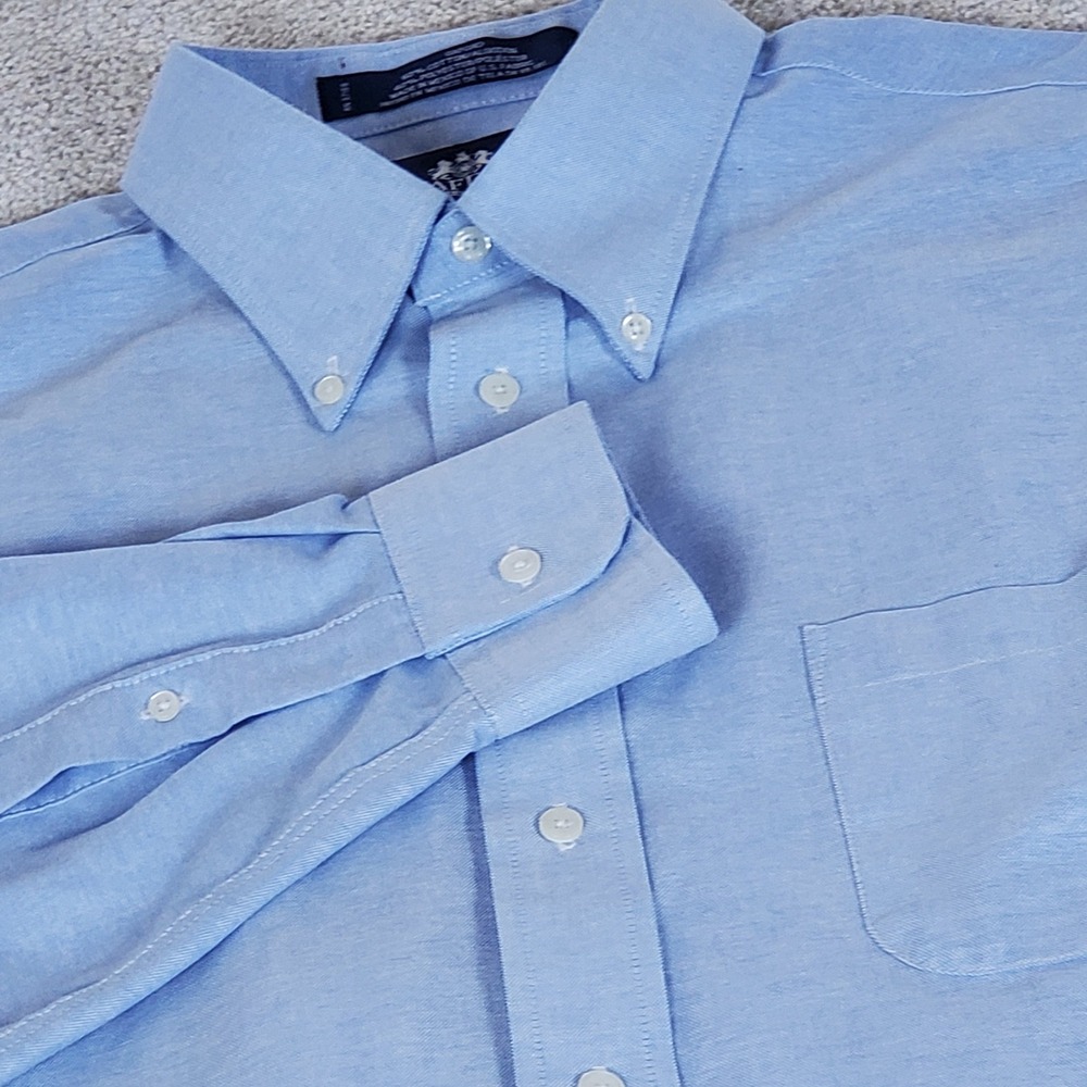 Stafford Dress Shirt Men's 17.5 34-35 Blue Wrinkle Free Oxford Button Down